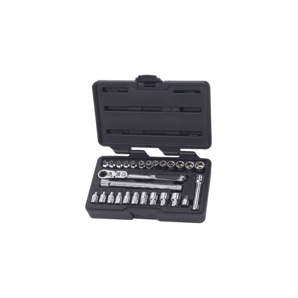 891427 GearWrench 1/4'' Drive 6 Point SAE/Metric Pass-Thru with Locking Flex GearRatchet 27 Piece Mechanics Tool Set