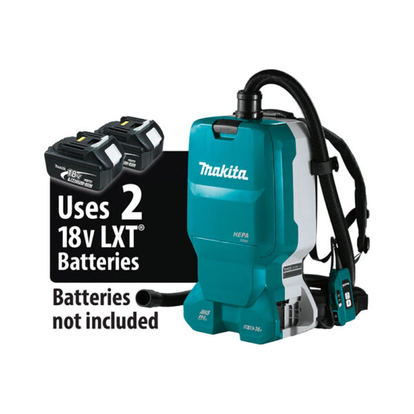 Makita XCV18ZX 36V (18V X2) LXT Brushless 1.6 Gallon HEPA Filter Backpack Dry Dust Extractor, AWS Capable, Tool Only