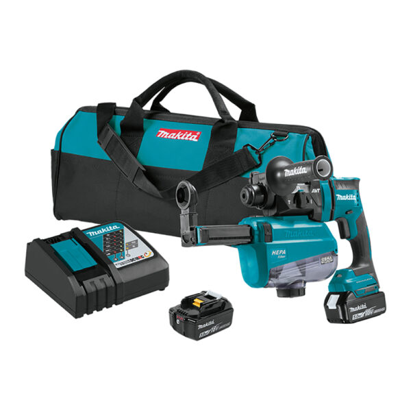 Makita XRH12TW 18V LXT Lithium-Ion Brushless Cordless 11/16'' SDS-PLUS AVT Rotary Hammer Kit, w/ HEPA Dust Extractor, AWS Capable (5.0Ah)