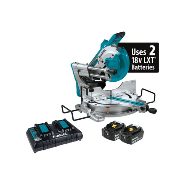 Makita XSL04PTU 36V (18V X2) LXT Brushless 10'' Dual-Bevel Sliding Compound Miter Saw Kit, AWS and Laser (5.0Ah)
