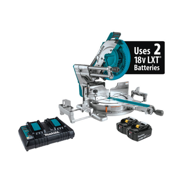 Makita XSL08PT 36V (18V X2) LXT Brushless 12'' Dual-Bevel Sliding Compound Miter Saw Kit, AWS Capable and Laser (5.0Ah)