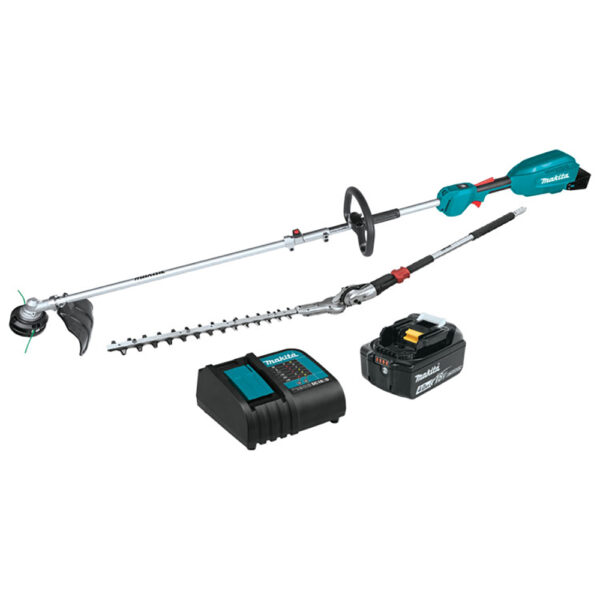 Makita XUX02SM1X2 18V LXT Lithium-Ion Brushless Cordless Couple Shaft Power Head Kit w/ 13'' String Trimmer & 20'' Hedge Trimmer Attachments (4.0Ah)