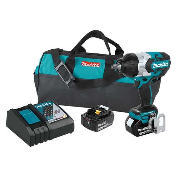 Makita XWT08T 18V LXT Lithium-Ion Brushless Cordless High-Torque 1/2'' Sq. Drive Impact Wrench Kit w/ Friction Ring Anvil (5.0Ah)