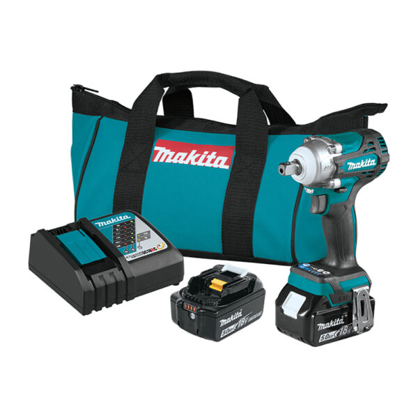 Makita XWT15T 18V LXT Lithium-Ion Brushless Cordless 4-Speed 1/2'' Sq. Drive Impact Wrench Kit w/ Detent Anvil (5.0Ah)