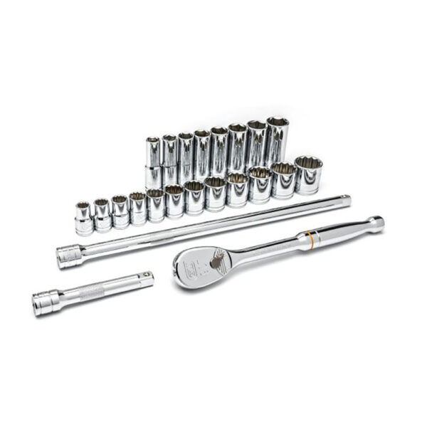 80707 GearWrench 1/2'' Drive 6 Point Standard & Deep SAE Mechanics 23PC Tool Set