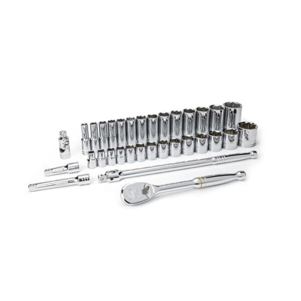 80715 GearWrench 1/2'' Drive 6 Point Standard & Deep SAE Mechanics 33PC Tool Set