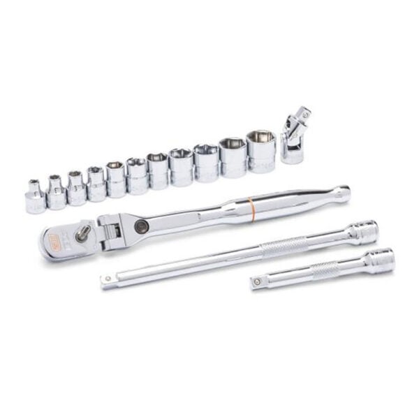 81390 GearWrench 15PC 1/4'' Drive 120XP Locking Flex Head Ratchet and 6 Point Metric Stubby Socket Mechanics Tool Set