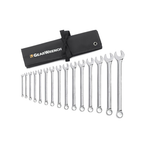 81918 GearWrench 15PC 12 Point Long Pattern Combination SAE Wrench Set with Tool Roll