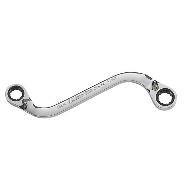 85232 GearWrench 15mm x 17mm 72-Tooth 12 Point S-Shaped Reversible Double Box Ratcheting Wrench