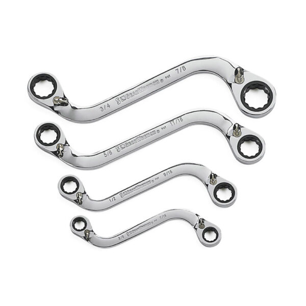 85399 GearWrench 4PC 72-Tooth 12 Point Reversible S-Shape Double Box Ratcheting SAE Wrench Set
