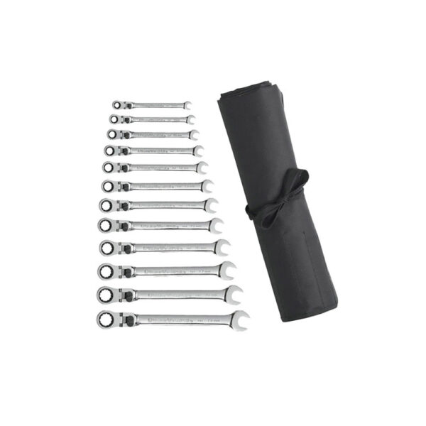 85698R GearWrench 12PC 72-Tooth 12 Point XL Locking Flex Head Ratcheting Combination Metric Wrench Set with Tool Roll