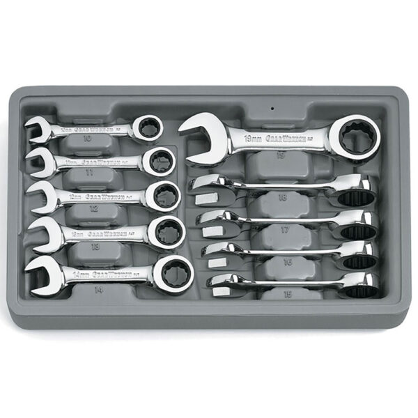9520D GearWrench 10PC 72-Tooth 12 Point Stubby Ratcheting Combination Metric Wrench Set