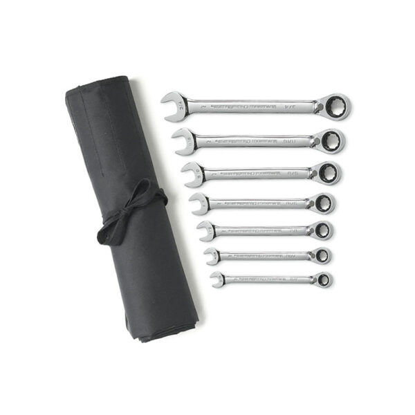 9567RN GearWrench 7PC 72-Tooth 12 Point Reversible Ratcheting Combination SAE Wrench Set with Tool Roll