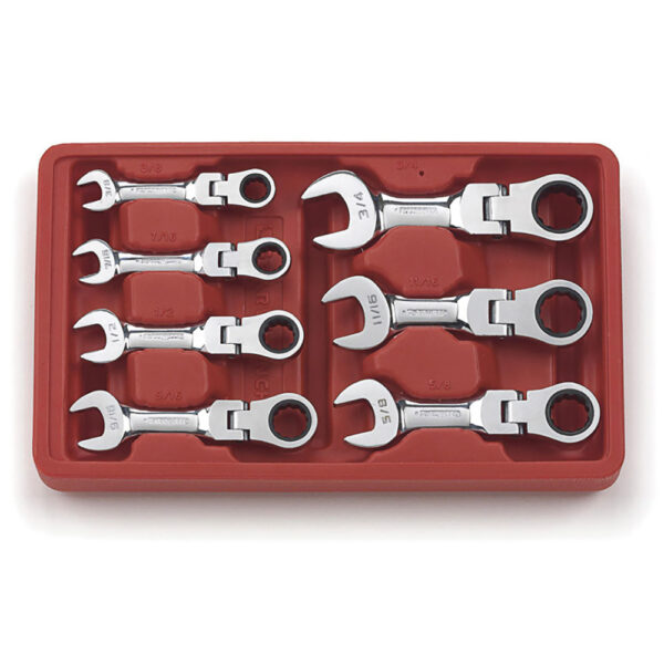 9570 GearWrench 7PC 72-Tooth 12 Point Stubby Flex Head Ratcheting Combination SAE Wrench Set