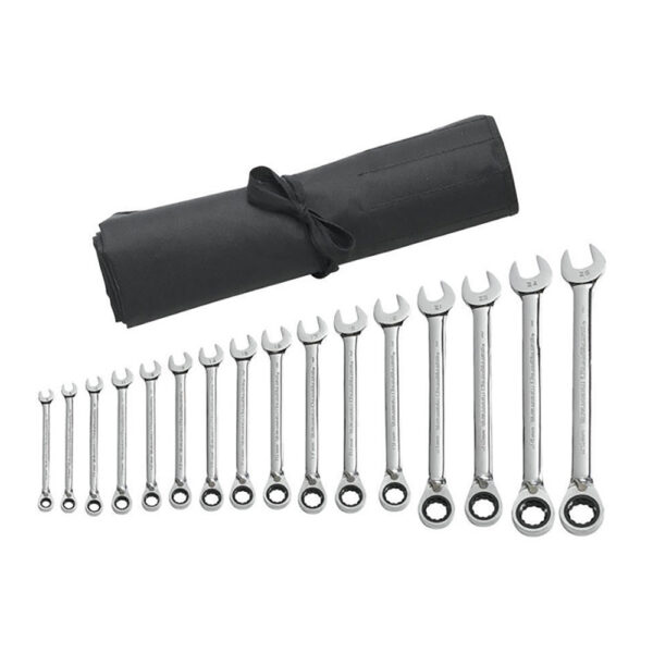 9602RN GearWrench 16PC 72-Tooth 12 Point Reversible Ratcheting Combination Metric Wrench Set with Tool Roll