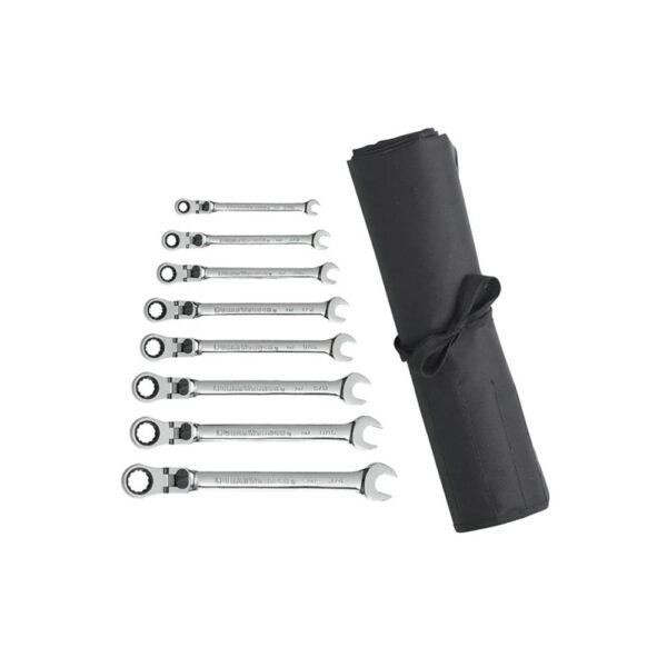 85798R GearWrench 8PC 72-Tooth 12 Point XL Locking Flex Head Ratcheting Combination SAE Wrench Set with Tool Roll