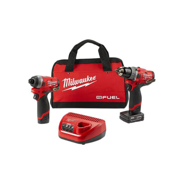 Milwaukee 2598-22 M12 FUEL 2-Tool Combo Kit, 1/2'' Hammer Drill and 1/4'' Hex Impact Driver