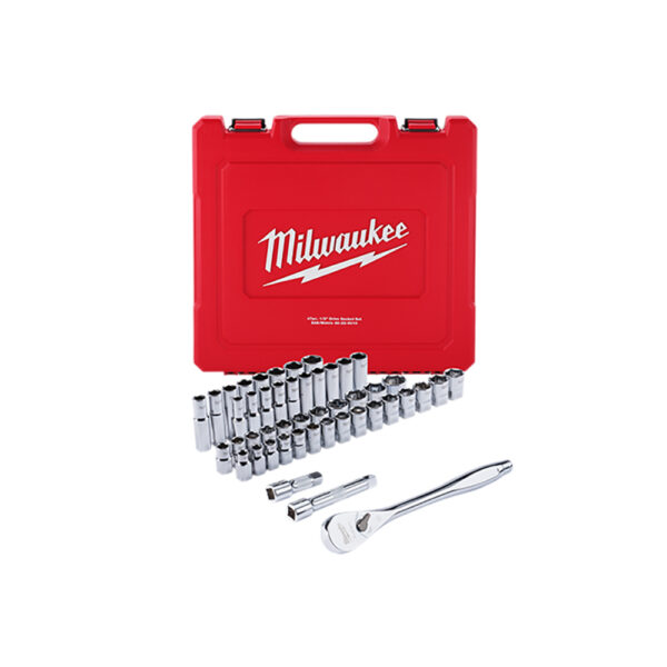 Milwaukee 48-22-9010 1/2'' Drive SAE & Metric Ratchet and Socket 47PC Set
