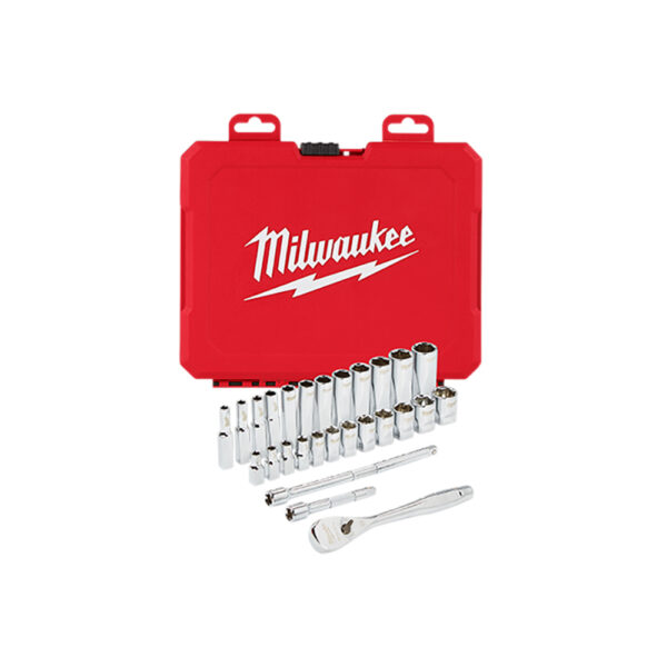 Milwaukee 48-22-9504 1/4'' Drive Metric Ratchet & Socket 28PC Set