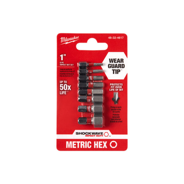 Milwaukee 48-32-4617 SHOCKWAVE 1'' Metric Hex Impact Bit 8PC Set