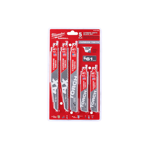 Milwaukee 49-22-5505 SAWZALL Carbide Demolition Wood and Metal Cutting Reciprocating Saw Blade 5PC Set