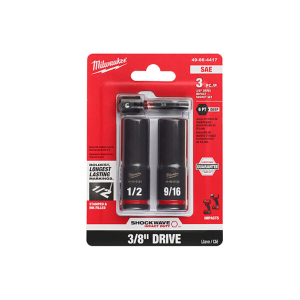 Milwaukee 49-66-4417 SHOCKWAVE 3/8'' Drive Impact Socket 3PC Set
