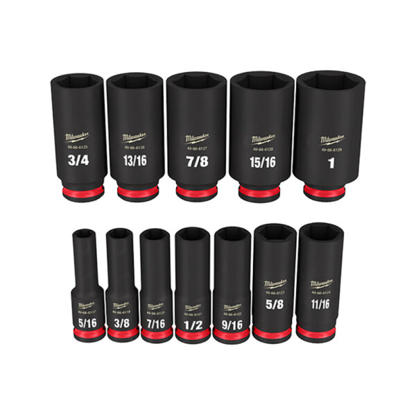 Milwaukee 49-66-7006 SHOCKWAVE Impact Duty 3/8'' Drive SAE Deep 6 Point Socket 12PC Set