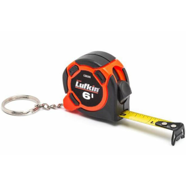 CS8506MP Lufkin 1/2'' x 6' Mini Yellow Clad Keychain Tape Measure - Merchandiser