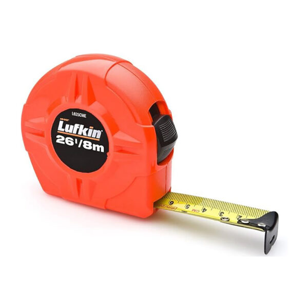 L625CME Lufkin 1''/25mm x 26'/8m SAE/Metric Hi-Viz Orange Power Return Tape Measure