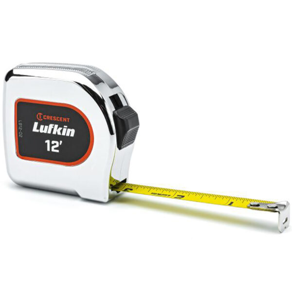 L912-02 Lufkin 1/2'' x 12' Chrome Case Yellow Clad Tape Measure