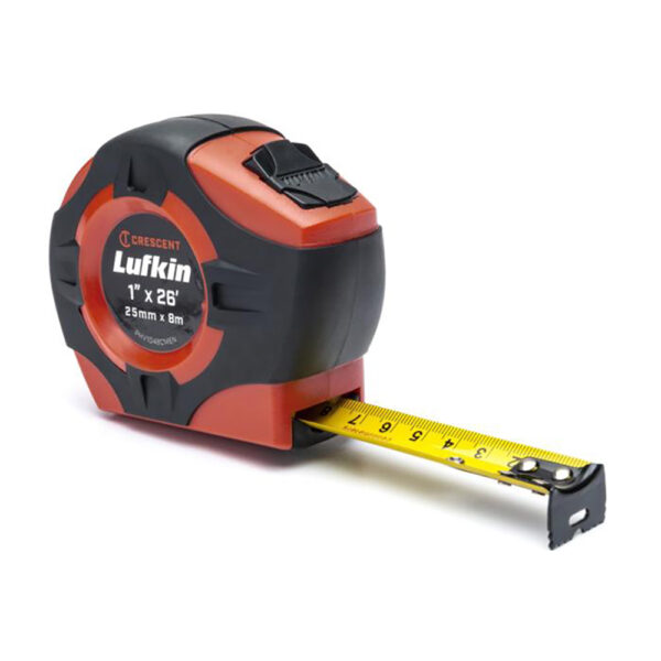 PHV1048CMEN Lufkin 1'' x 8m/26' P1000 Series SAE/Metric Yellow Clad A30 Blade Power Return Tape Measure