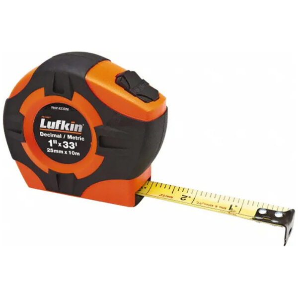 PHV1433DMN Lufkin 1'' x 10m/33' P1000 Series SAE/Metric Engineer's Yellow Clad A29 Power Return Tape Measure