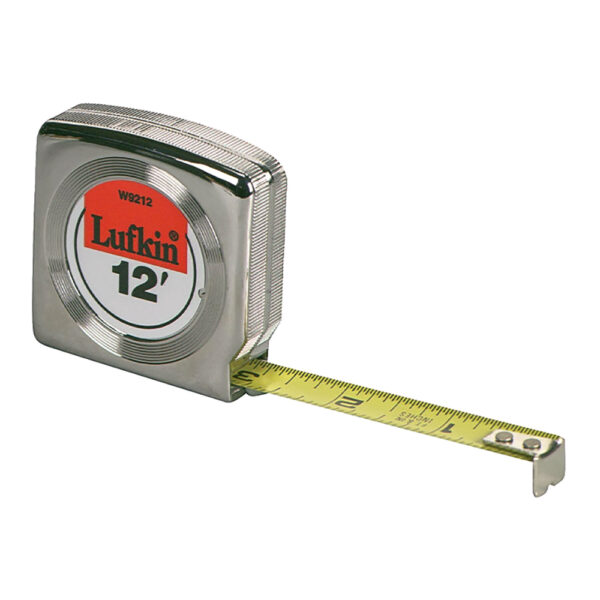 W9212 Lufkin 1/2'' x 12' Mezurall Chrome Case Yellow Clad Power Return Tape Measure