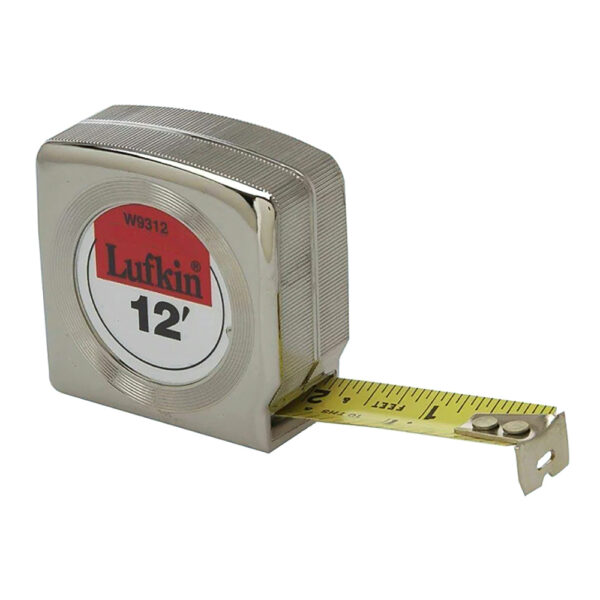 W9312 Lufkin 3/4'' x 12' Mezurall Chrome Case Yellow Clad Power Return Tape Measure