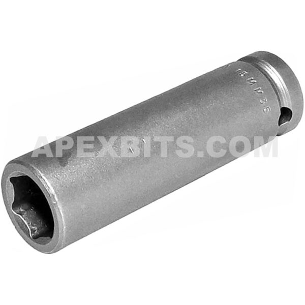 15MM35 Apex Brand 15mm 6-Point Metric Extra Long Impact Socket, 1/2'' Square Drive