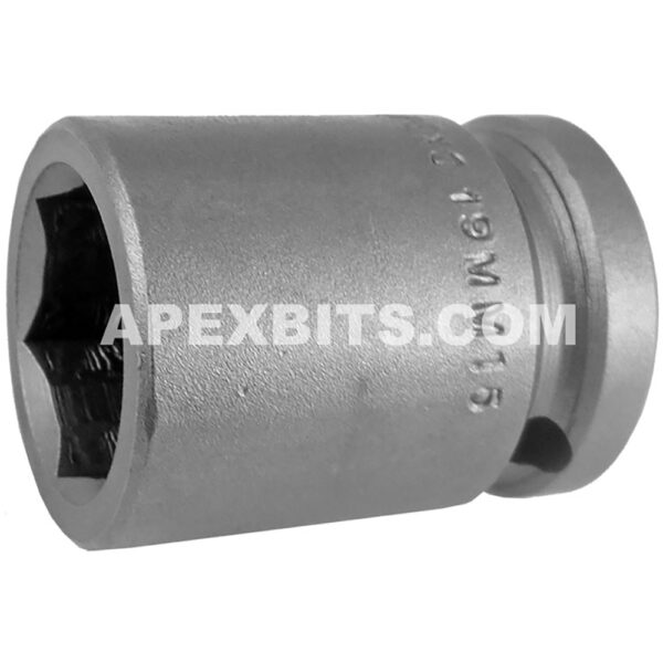19MM15 Apex Brand 19mm 6-Point Metric Standard Impact Socket, 1/2'' Square Drive